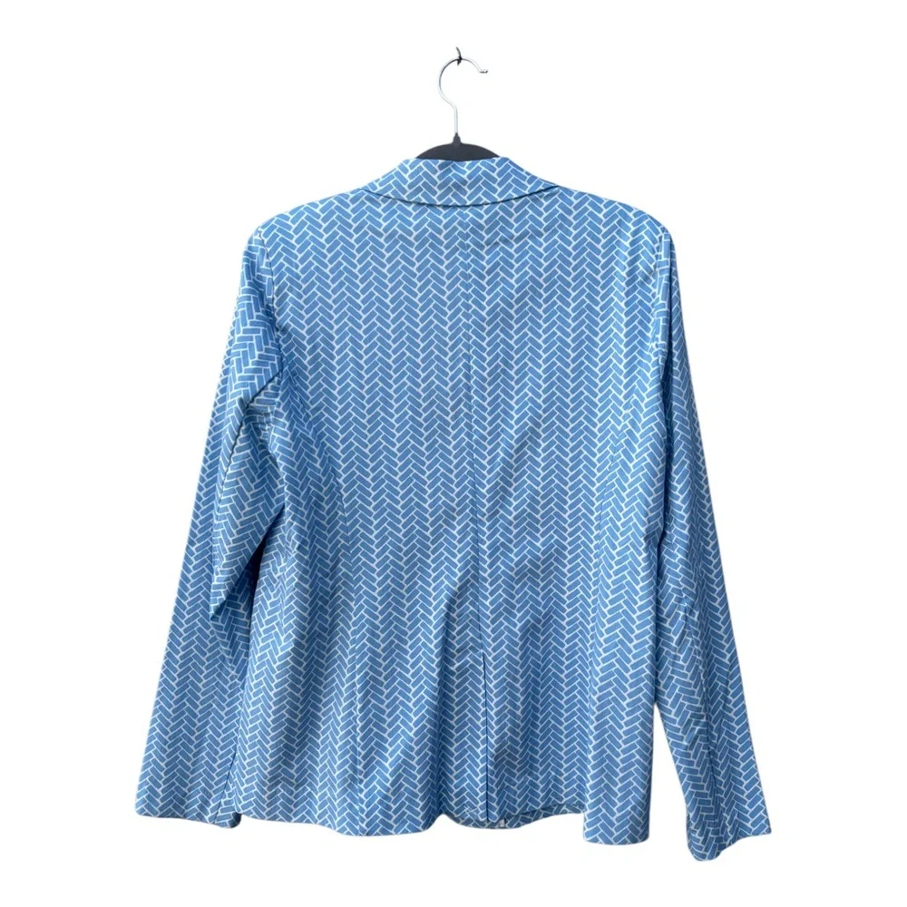 Esqualo Women’s 14 Stretch Block Print Light Blue & White Lightweight Blazer NWT
